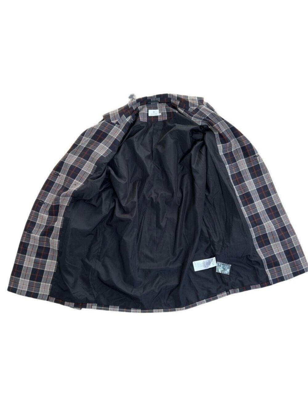 Kaffe Plaid Lightweight Navy, Brown, Cream Fall Jacket - Size 34EU (XS) - Picture 3 of 9
